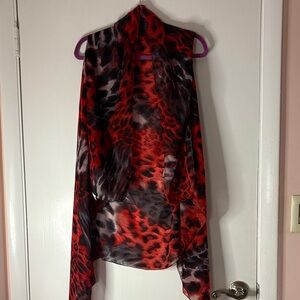 Vibrant Red and Black Sheer wrap with sleeve opening/ vest
